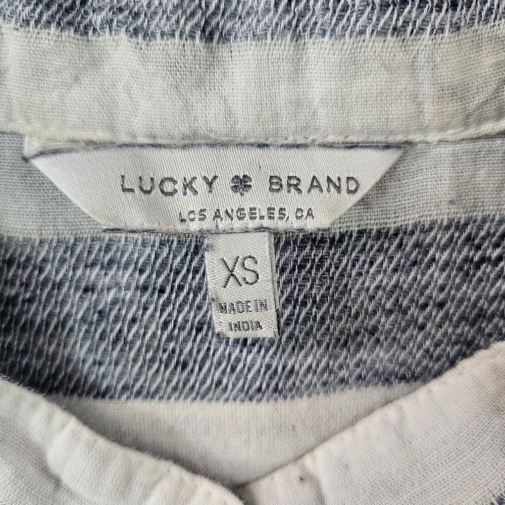 Lucky Brand Striped Peplum Blouse Women's XS Banded Collar Button Front - Picture 4 of 11